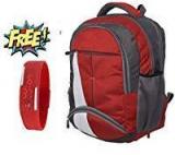 Blutech Canvas Red Waterproof School Bag For Boys & College Laptop Comes With Digital Unisex Watch, 2456963