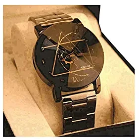 Analogue Multicolour Dial Metal Black Strap Diamond Cut Glass Women's Watch