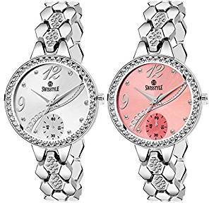 BRITTON Swisstyle Analogue Silver and Pink Dial Combo Watch for Women