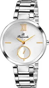 Analogue White Round Dial Watch for Women's B L1044 WT CH