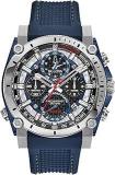 Bulova Men's Precisionist Stainless Steel 8 Hand Chronograph With Blue And Red Accents With Blue Polyurethane Strap Style: 98B315