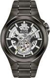 Bulova Sport Style In Gunmetal Case, Open Aperture Black Dial Watch With Silvertone Accents