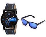 CASADO BLACK SLIM Series Round Analog Wrist Watch And 1 Blue Reflector Wayfraer Sunglasses For Men's AND Boy's