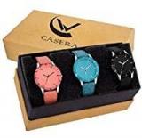 Casera Analog Multi Color Leathers Strap Pack of 3 Combo Watch for Girls and Women Watch