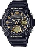 Casio Analog Digital Rubber Gold Dial Black Band Men's Watch AEQ 120W 9AVDF