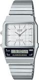 Casio Analog Digital White Dial Unisex's Watch AQ 800E 7ADF Stainless Steel, Silver Strap