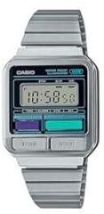 Casio Digital Silver Dial Unisex's Watch A120WE 1ADF Stainless Steel, Silver Strap