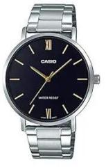 Casio MTP VT01D 1B Men's Stainless Steel Minimalistic Black Dial 3 Hand Analog Watch