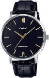 Casio MTP VT01L 1B Men's Minimalistic Black Dial Black Leather Band Analog Watch