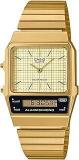 Casio Vintage Analog Digital Gold Dial Unisex AQ 800EG 9ADF D282 Stainless Steel Watch, Gold Strap