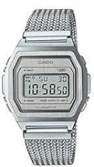 Casio Vintage Digital Silver Dial Unisex A1000MA 7DF D278 Stainless Steel Watch, Silver Strap