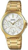 Casio Women Stainless Steel Analog White Dial Watch Ltp V300G 7Audf, Band Color Gold