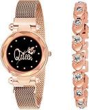 CERO Magnet Strap Analogue Women's And Girls Watch Sweet Heart Bracelet Combo For Girl's & Women's Watch Set Of 2