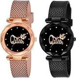 CERO Pack Of 2 Queen Dial Analog Black And Gold Casual Belt Women's And Girl's Watch