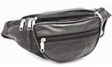 Cervo Unisex Large Real Leather Bum Waist Bag, Travel Pouch Change Bumbag Black