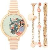 Chumbak Live Slow Watch & Bracelet Set Peach & Rose Gold Jewelry Watch, Wrist Watch For Women, Dress Watch, Fashion Accessory With Bracelet Set, Slim Strap