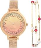 Chumbak Teal Analog Women's Watch Pink Dial Gold Colored Strap