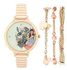 Chumbak Teal By Chumbak Live Slow Watch & Bracelet Set Peach & Rose Gold Jewelry Watch, Wrist Watch for Women, Dress Watch, Fashion Accessory with Bracelet Set, Slim Strap