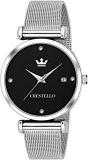 CRESTELLO Analogue Women's Watch Black Dial Silver Colored Strap