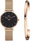 Daniel Wellington Analogue Women's Petite Melrose 28mm & Classic Bracelet Watch Gift Set Black Dial & Gold Colored Strap DW00500538