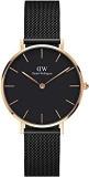 Daniel Wellington Petite Ashfield 28mm Black Mesh Strap Black Dial Watch For Women