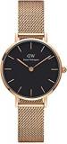 Daniel Wellington Petite Melrose 28mm Rose Gold Mesh Strap Black Dial Watch For Women