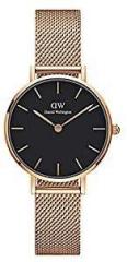 Daniel Wellington Petite Melrose 28mm Rose Gold Mesh Strap Black Dial Watch for Women