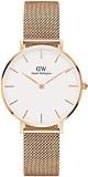 Daniel Wellington Petite Melrose 28mm Rose Gold Mesh Strap White Dial Watch For Women