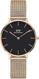 Daniel Wellington Stainless Steel Classic Petite Analog Black Dial Women Watch Dw00100161, Rose Gold Band