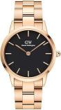 Daniel Wellington Stainless Steel Iconic Analog Black Dial Unisex Watch Dw00100210, Rose Gold Band