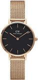 Daniel Wellington Women's Petite Melrose 28mm Rose Gold Mesh Strap Black Dial Analog Watch