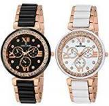 Decode Analogue White Dial Women'S And Girl'S Watch Aspire White Black Golden Ceramic Combo