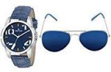 Decode Combo Of Analogue Blue Dial Watch & Aviator Men's Sunglasses WS 574Blue 003SLV Blue