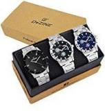 Dezine 3 Pcs Combos Of Silver & Black Coloured Quartz Watch For Men DZ CMB 49