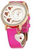 DFa Rose Gold White Heart Dial , Heart Dangle Pink Leather Strap Analogue Watch For Girls DFa023