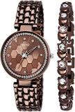 Diamond Studded Analogue Brown Dial Women's Watch with Brown Color Bracelet P WC 5004