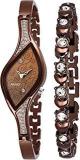 Diamond Studded Analogue Brown Dial Women's Watch With Brown Color Bracelet P WC 5005