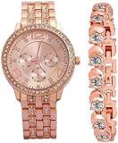 Diamond Studded Analogue Watch With Rose Gold Dot Bracelet