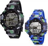 Digital Boys And Men Watch Multicolored Dial Black & Blue Colored Strap Pack Of 2