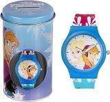 Disney Plastic Unisex Princess For Kids Round Analogue Wrist Watch Birthday Gift For Boys & Girls Age 3 To 12 Years Elsa And Anna Blue, Multicolour