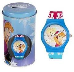 Disney Plastic Unisex Princess For Kids Round Analogue Wrist Watch Birthday Gift For Boys & Girls Age 3 To 12 Years Elsa And Anna Blue, Multicolour