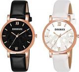 DREALEX Analogue Leather Strap Girls & Women's Watch Black & White Dial Black & White Colored Strap Pack Of 2