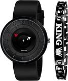 Emartos Black Dial Arrow Analog Watch with King Bracelet for Men Pack of 2