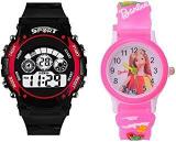 Emartos Digital Kids Watch Series Digital Unisex Child Watch Red Dial, Black & Pink Colored Strap Pack of 2