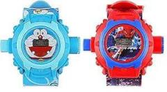 Emartos Round dial Blue Doraemon and Spiderman Projector 24 Images Digital Watch for Boys Kids Combo Pack of 2