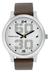 Fastrack Bold Quartz Analog White Dial Leather Strap Watch for Guys NS38051SL06