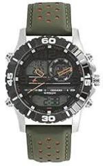 Fastrack Quartz Analog Digital Orange Dial Leather Strap Watch For Men NS38035SL03