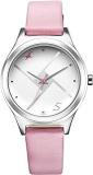 Fastrack Silver White Dial Analog Watch For Women 6152SL08 Genuine Leather, Pink Strap