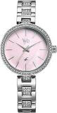 Fastrack Vyb Diva Quartz Analog Pink MOP Dial Steel Alloy Strap Watch For Women FV60055SM01W