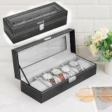 Finaxo Premium 6 Slot Watches Storage Box Holder Organizer | Watch Box Organizer With Transparent Window | PU Leather Lockable Watch Case With Removable Watch Pillow For Men And Women